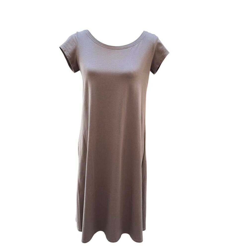 Eileen Fisher Taupe Organic Cotton Jersey Midi Dress Women’s XS Minimal